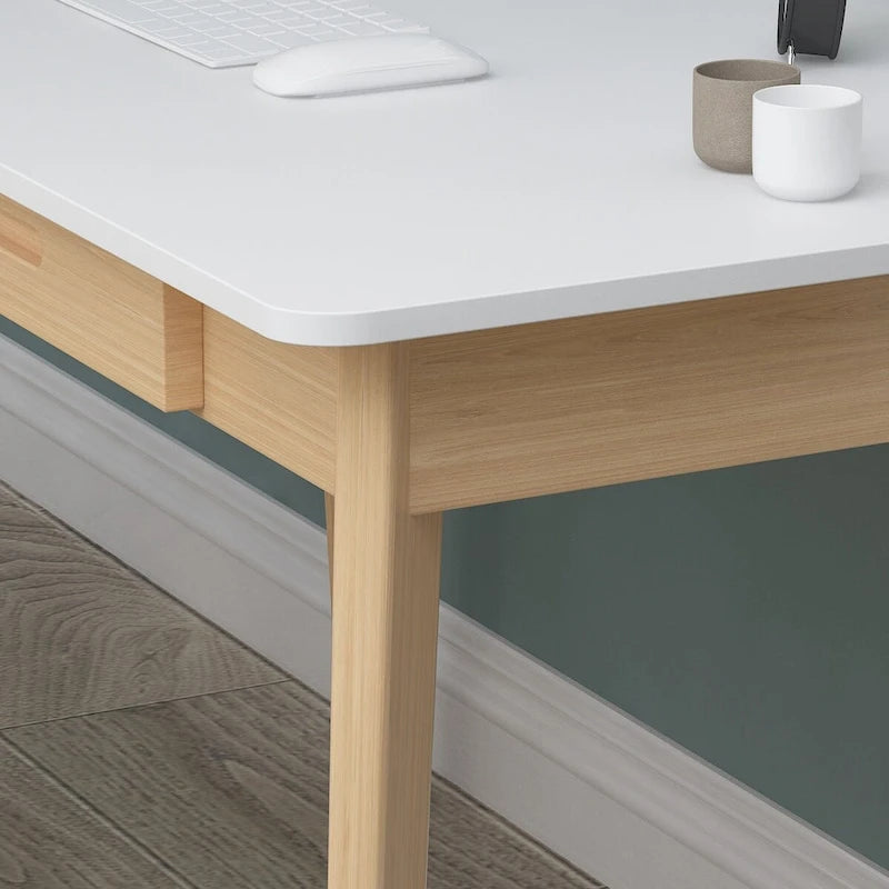 Scrivania moderna in legno bianco con 2 cassetti, 1 persona