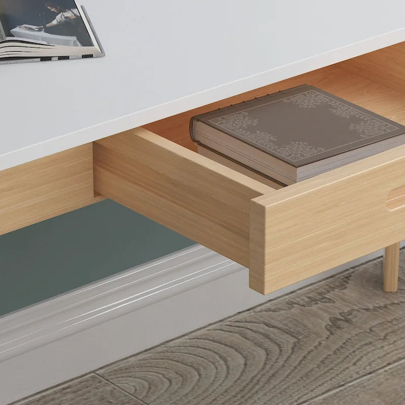 Scrivania moderna in legno bianco con 2 cassetti, 1 persona