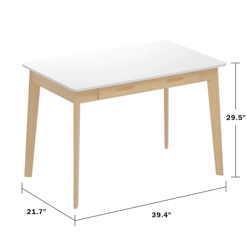 Scrivania moderna in legno bianco con 2 cassetti, 1 persona