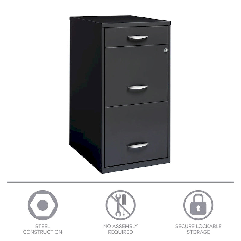 Schedario in Acciaio a 3 Cassetti con Cassetto Porta-Cancelleria, Antracite