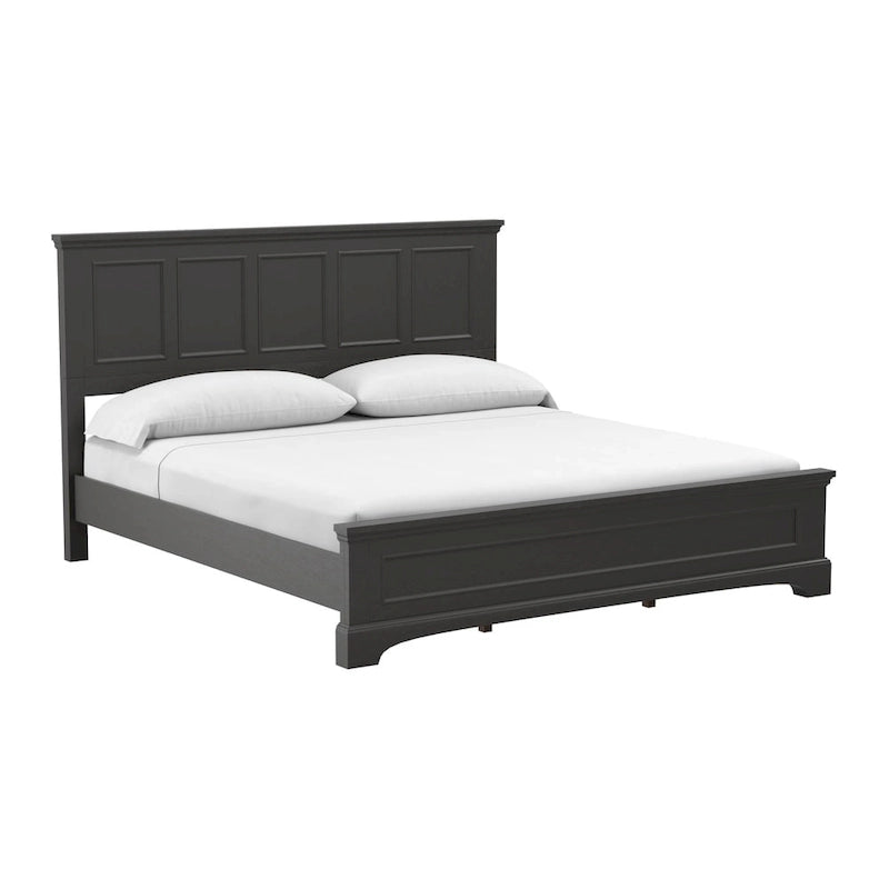 Struttura letto a pannelli rustici neri, finitura legno, Twin / Queen / King, 1-2 persone