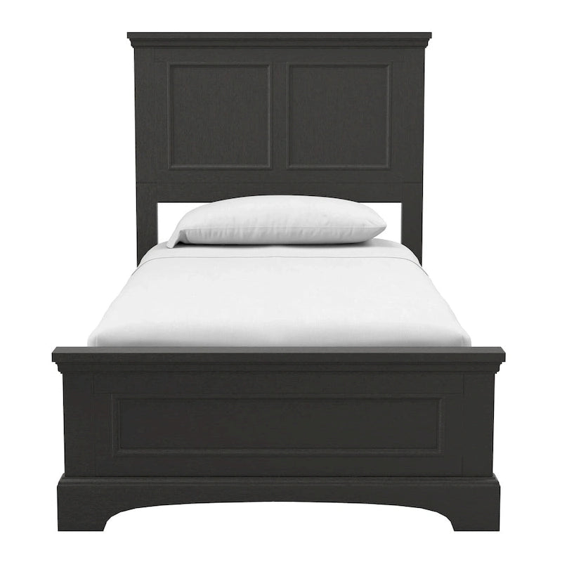 Struttura letto a pannelli rustici neri, finitura legno, Twin / Queen / King, 1-2 persone