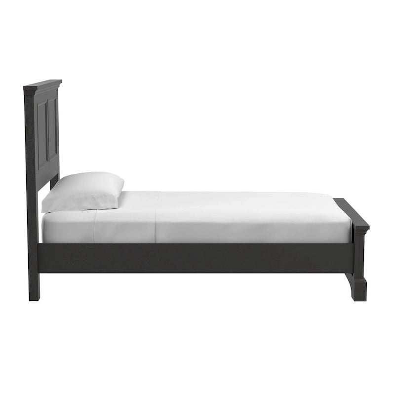 Struttura letto a pannelli rustici neri, finitura legno, Twin / Queen / King, 1-2 persone