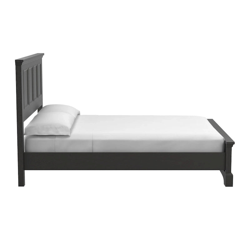 Struttura letto a pannelli rustici neri, finitura legno, Twin / Queen / King, 1-2 persone