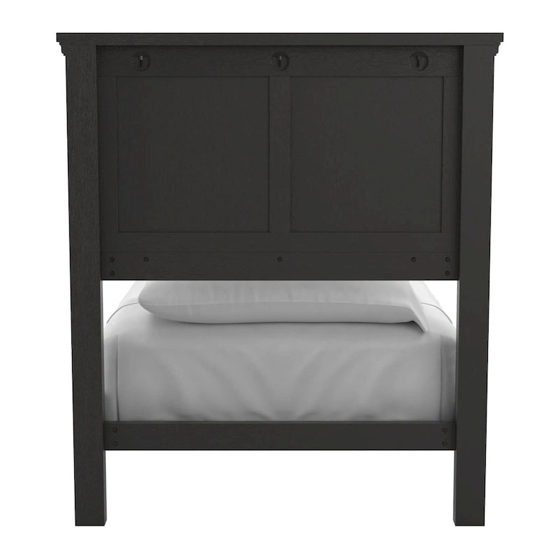 Struttura letto a pannelli rustici neri, finitura legno, Twin / Queen / King, 1-2 persone