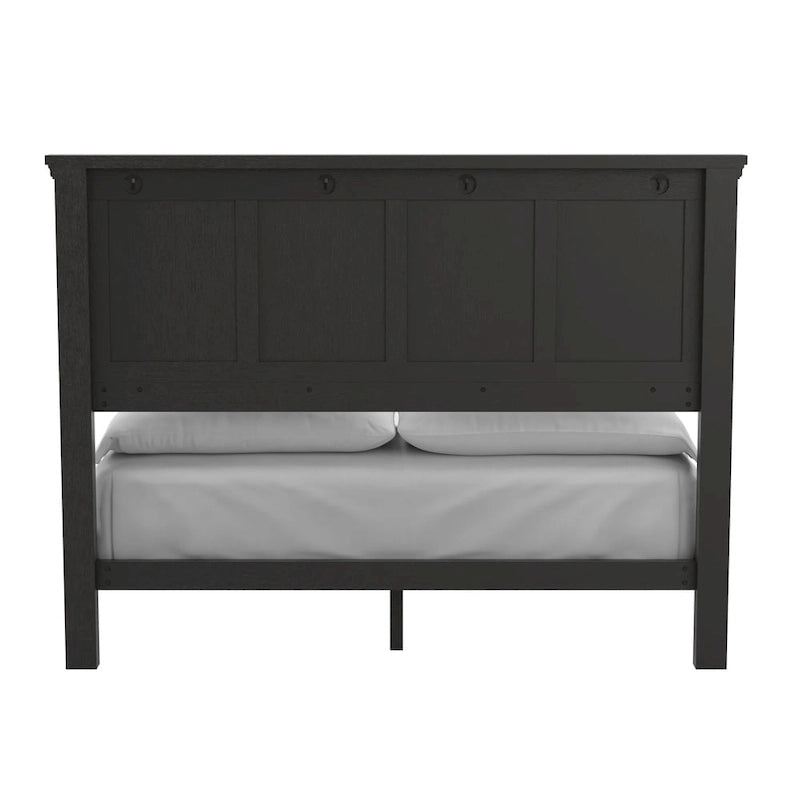 Struttura letto a pannelli rustici neri, finitura legno, Twin / Queen / King, 1-2 persone