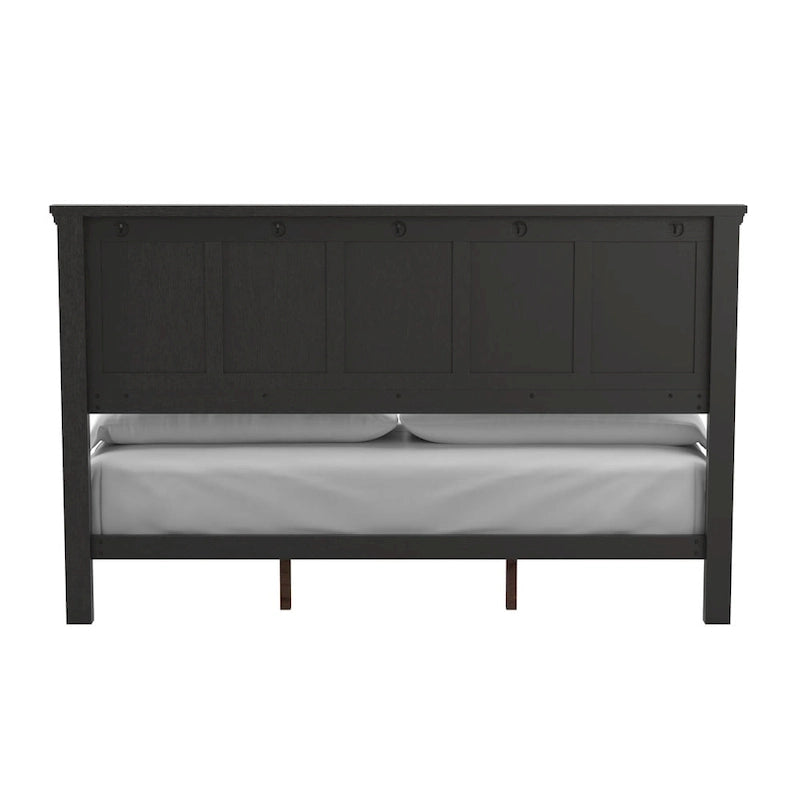 Struttura letto a pannelli rustici neri, finitura legno, Twin / Queen / King, 1-2 persone