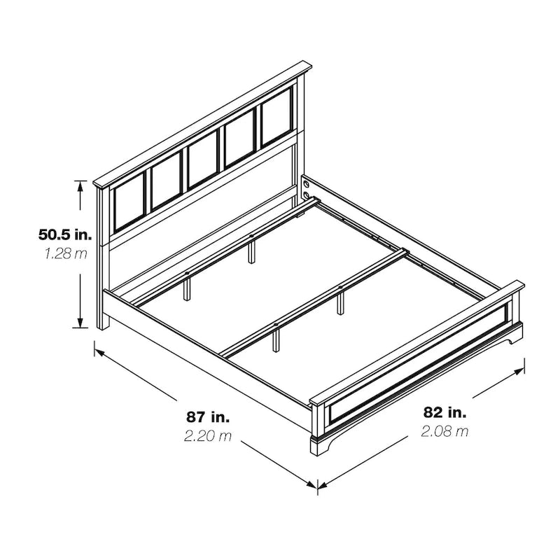 Struttura letto a pannelli rustici neri, finitura legno, Twin / Queen / King, 1-2 persone