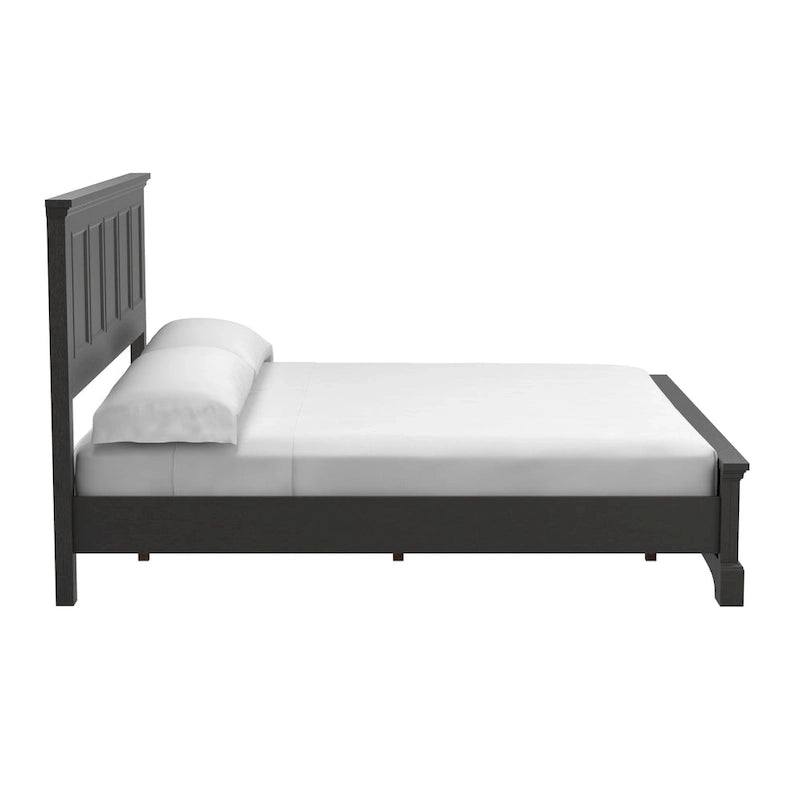 Struttura letto a pannelli rustici neri, finitura legno, Twin / Queen / King, 1-2 persone