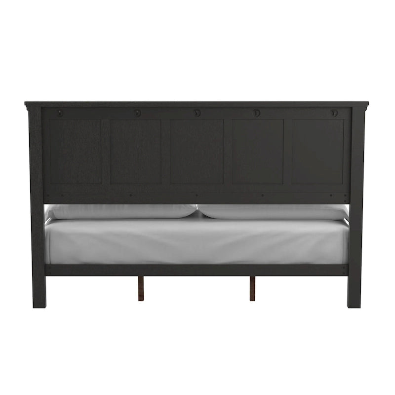 Struttura letto a pannelli rustici neri, finitura legno, Twin / Queen / King, 1-2 persone