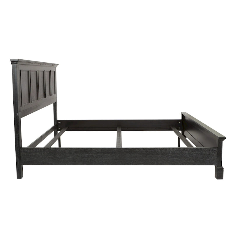 Struttura letto a pannelli rustici neri, finitura legno, Twin / Queen / King, 1-2 persone