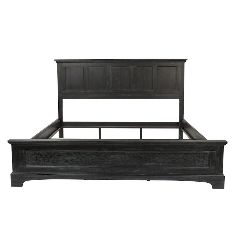 Struttura letto a pannelli rustici neri, finitura legno, Twin / Queen / King, 1-2 persone
