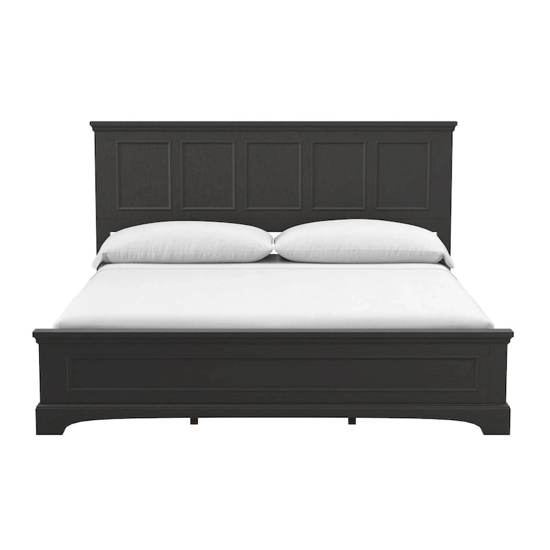 Struttura letto a pannelli rustici neri, finitura legno, Twin / Queen / King, 1-2 persone