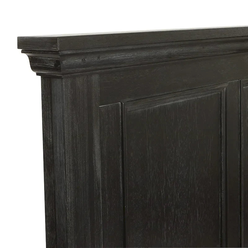 Struttura letto a pannelli rustici neri, finitura legno, Twin / Queen / King, 1-2 persone