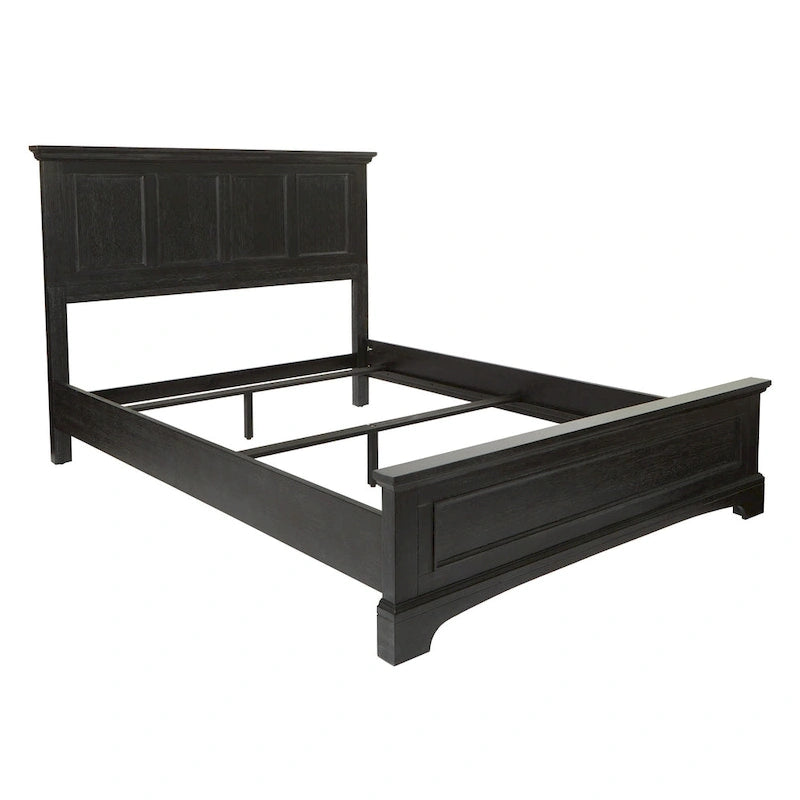 Struttura letto a pannelli rustici neri, finitura legno, Twin / Queen / King, 1-2 persone