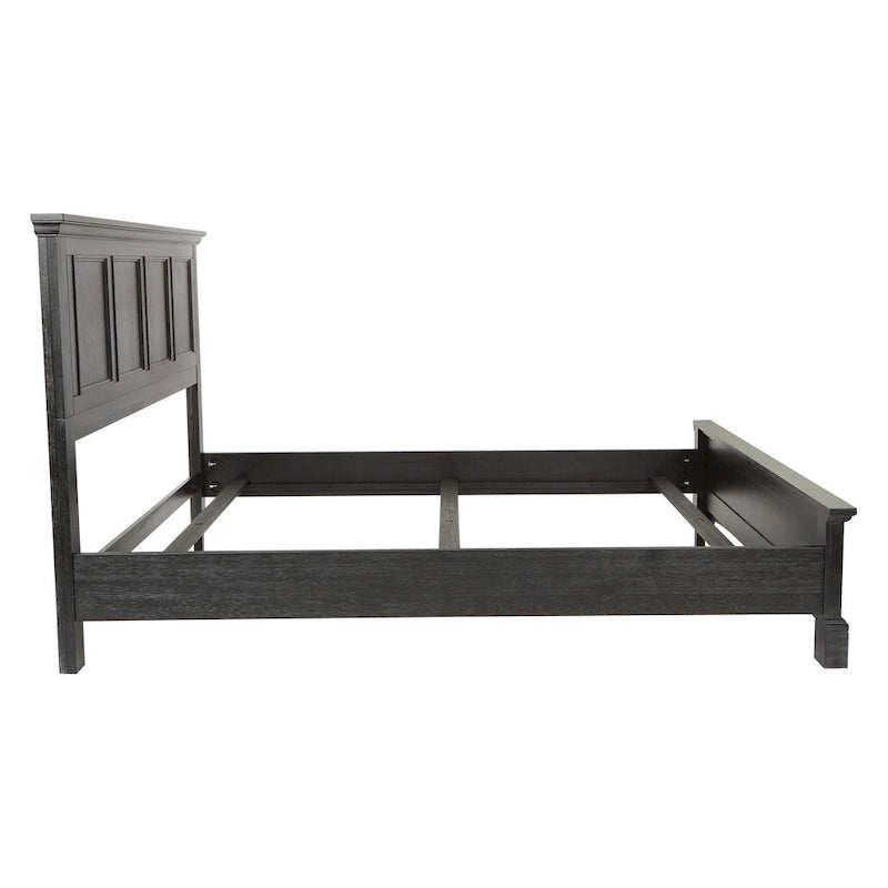 Struttura letto a pannelli rustici neri, finitura legno, Twin / Queen / King, 1-2 persone