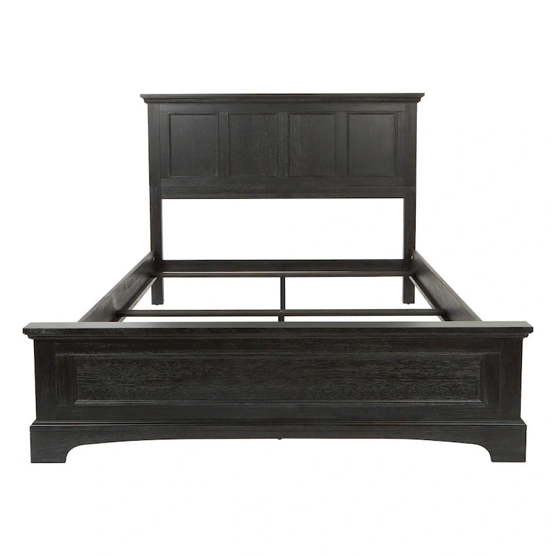 Struttura letto a pannelli rustici neri, finitura legno, Twin / Queen / King, 1-2 persone