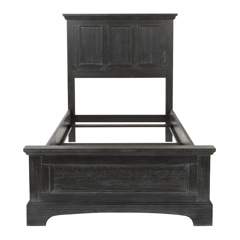Struttura letto a pannelli rustici neri, finitura legno, Twin / Queen / King, 1-2 persone