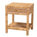 Comodino a 1 cassetto in rattan marrone naturale e mogano