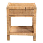 Comodino a 1 cassetto in rattan marrone naturale e mogano
