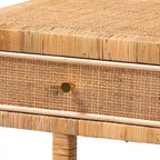 Comodino a 1 cassetto in rattan marrone naturale e mogano