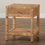 Comodino a 1 cassetto in rattan marrone naturale e mogano