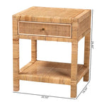 Comodino a 1 cassetto in rattan marrone naturale e mogano