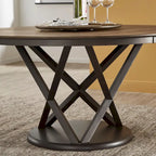 Tavolo da pranzo rotondo bicolore Espresso e Noce con Lazy Susan, 6 posti