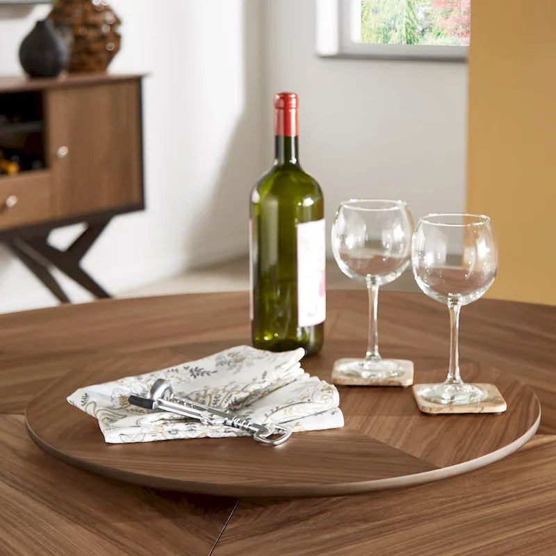 Tavolo da pranzo rotondo bicolore Espresso e Noce con Lazy Susan, 6 posti