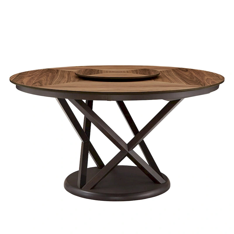 Tavolo da pranzo rotondo bicolore Espresso e Noce con Lazy Susan, 6 posti