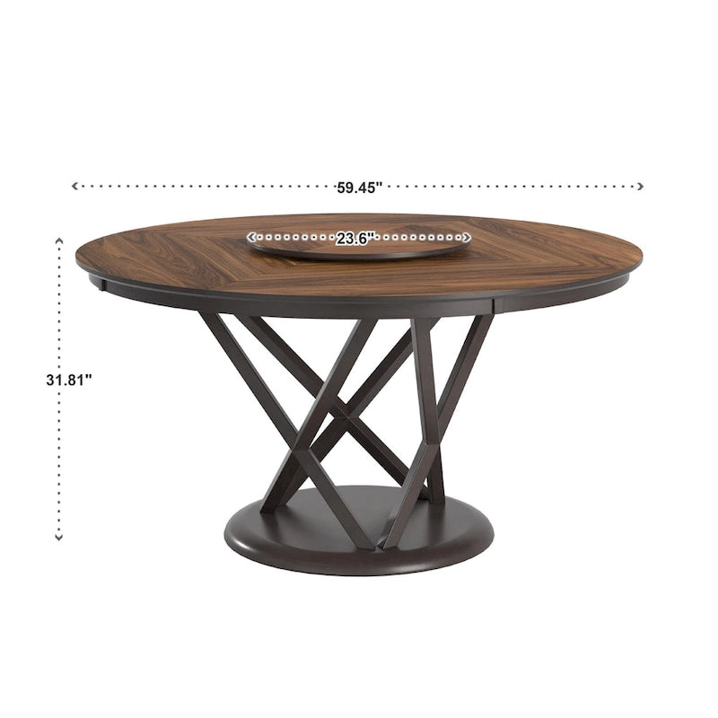 Tavolo da pranzo rotondo bicolore Espresso e Noce con Lazy Susan, 6 posti