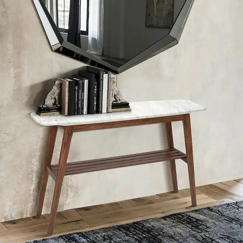 Consolle in marmo, rovere / noce, 1 persona — 109L x 30P x 79A cm