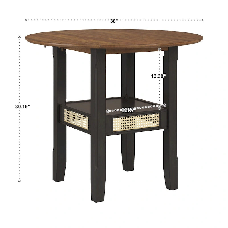 Tavolo da pranzo rotondo Cane Accent con 2 prolunghe a ribalta — Finitura nero antico / bianco antico / rovere, 2-4 posti