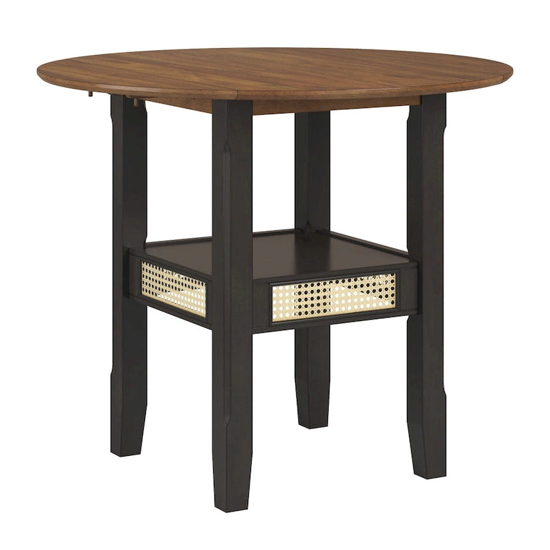 Tavolo da pranzo rotondo Cane Accent con 2 prolunghe a ribalta — Finitura nero antico / bianco antico / rovere, 2-4 posti