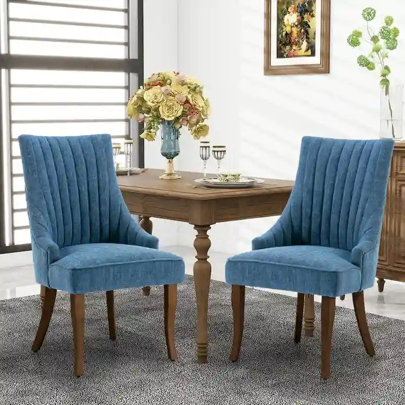 Sedia da pranzo con schienale ad ali rivestita in lino, stile Channel Back, set da 2 – Beige / Marrone / Nero / Blu / Grigio / Bianco