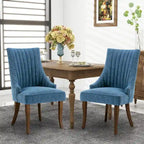 Sedia da pranzo con schienale ad ali rivestita in lino, stile Channel Back, set da 2 – Beige / Marrone / Nero / Blu / Grigio / Bianco