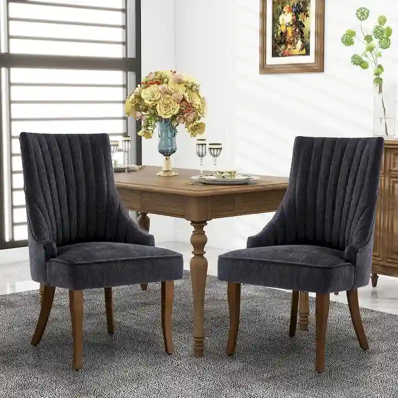 Sedia da pranzo con schienale ad ali rivestita in lino, stile Channel Back, set da 2 – Beige / Marrone / Nero / Blu / Grigio / Bianco