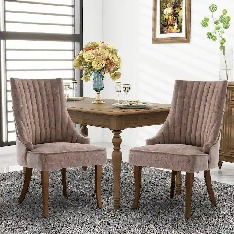 Sedia da pranzo con schienale ad ali rivestita in lino, stile Channel Back, set da 2 – Beige / Marrone / Nero / Blu / Grigio / Bianco