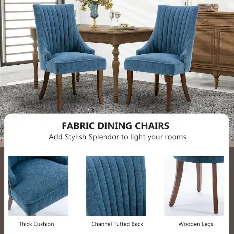 Sedia da pranzo con schienale ad ali rivestita in lino, stile Channel Back, set da 2 – Beige / Marrone / Nero / Blu / Grigio / Bianco