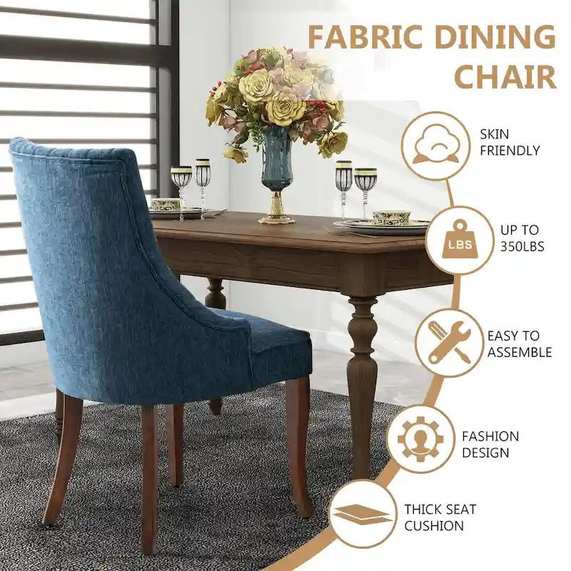 Sedia da pranzo con schienale ad ali rivestita in lino, stile Channel Back, set da 2 – Beige / Marrone / Nero / Blu / Grigio / Bianco
