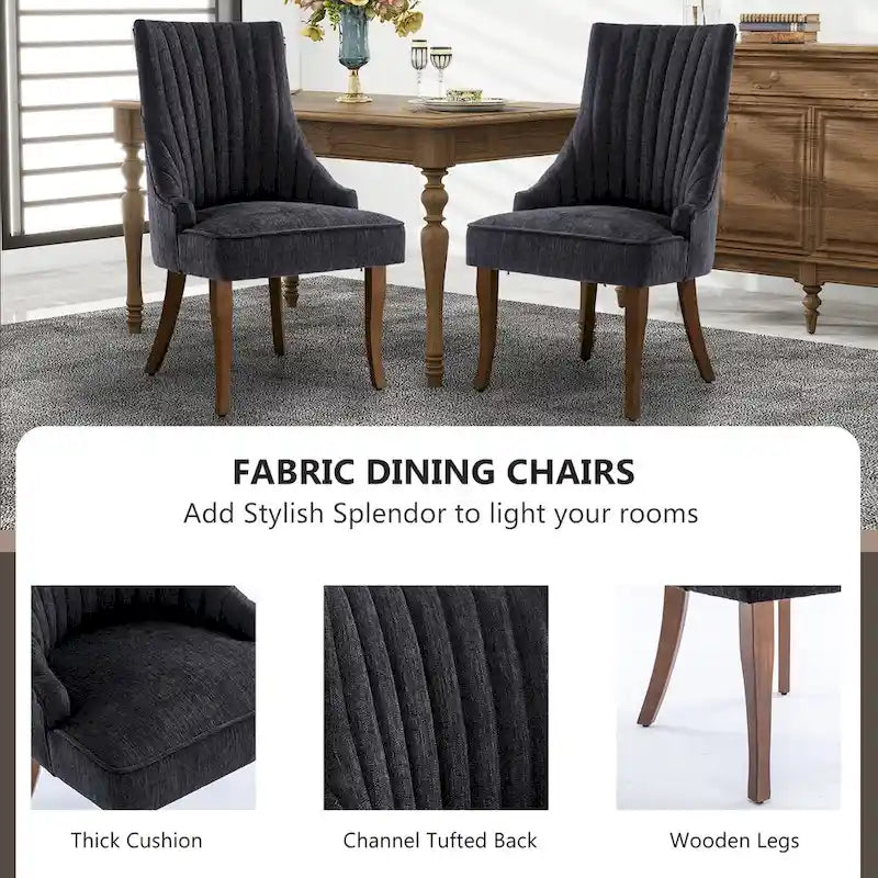 Sedia da pranzo con schienale ad ali rivestita in lino, stile Channel Back, set da 2 – Beige / Marrone / Nero / Blu / Grigio / Bianco