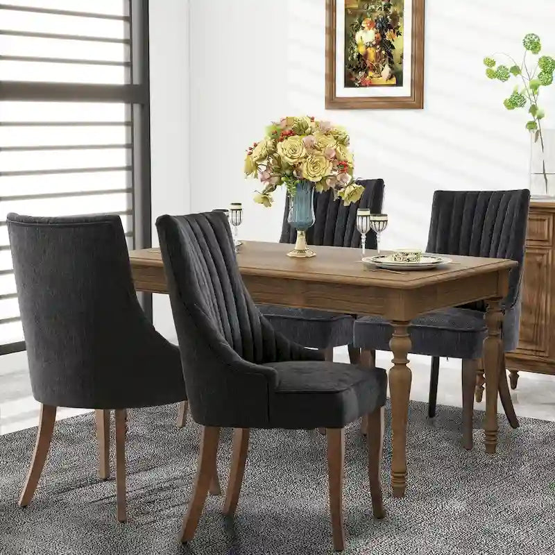 Sedia da pranzo con schienale ad ali rivestita in lino, stile Channel Back, set da 2 – Beige / Marrone / Nero / Blu / Grigio / Bianco