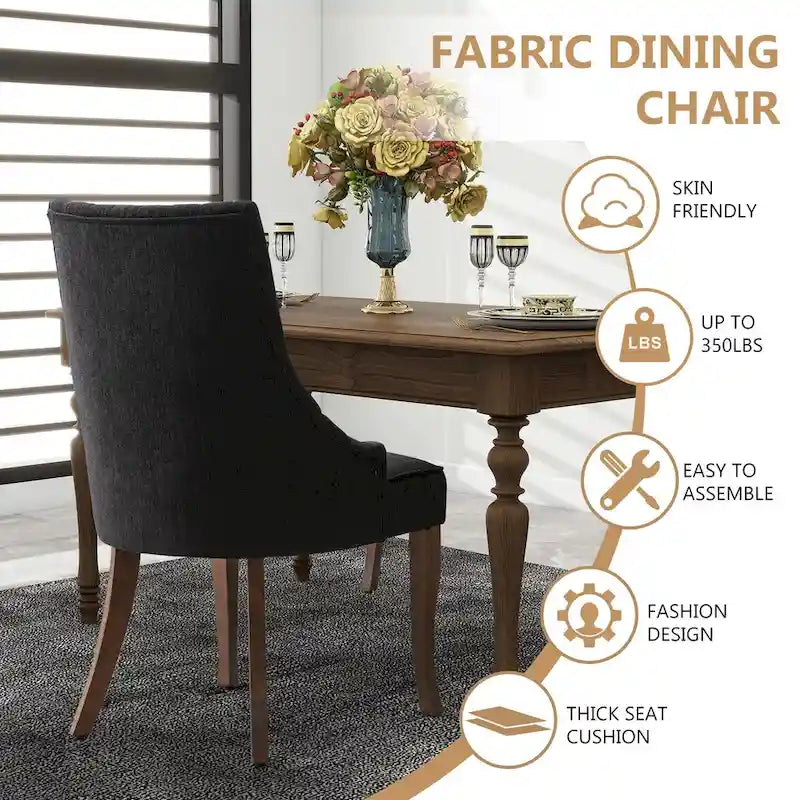 Sedia da pranzo con schienale ad ali rivestita in lino, stile Channel Back, set da 2 – Beige / Marrone / Nero / Blu / Grigio / Bianco