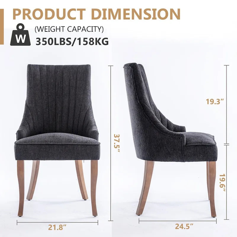 Sedia da pranzo con schienale ad ali rivestita in lino, stile Channel Back, set da 2 – Beige / Marrone / Nero / Blu / Grigio / Bianco