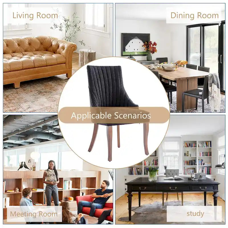 Sedia da pranzo con schienale ad ali rivestita in lino, stile Channel Back, set da 2 – Beige / Marrone / Nero / Blu / Grigio / Bianco