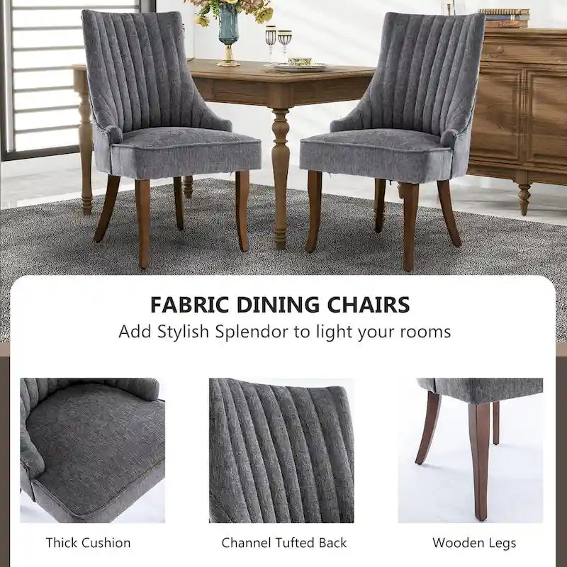 Sedia da pranzo con schienale ad ali rivestita in lino, stile Channel Back, set da 2 – Beige / Marrone / Nero / Blu / Grigio / Bianco