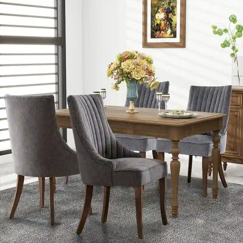 Sedia da pranzo con schienale ad ali rivestita in lino, stile Channel Back, set da 2 – Beige / Marrone / Nero / Blu / Grigio / Bianco
