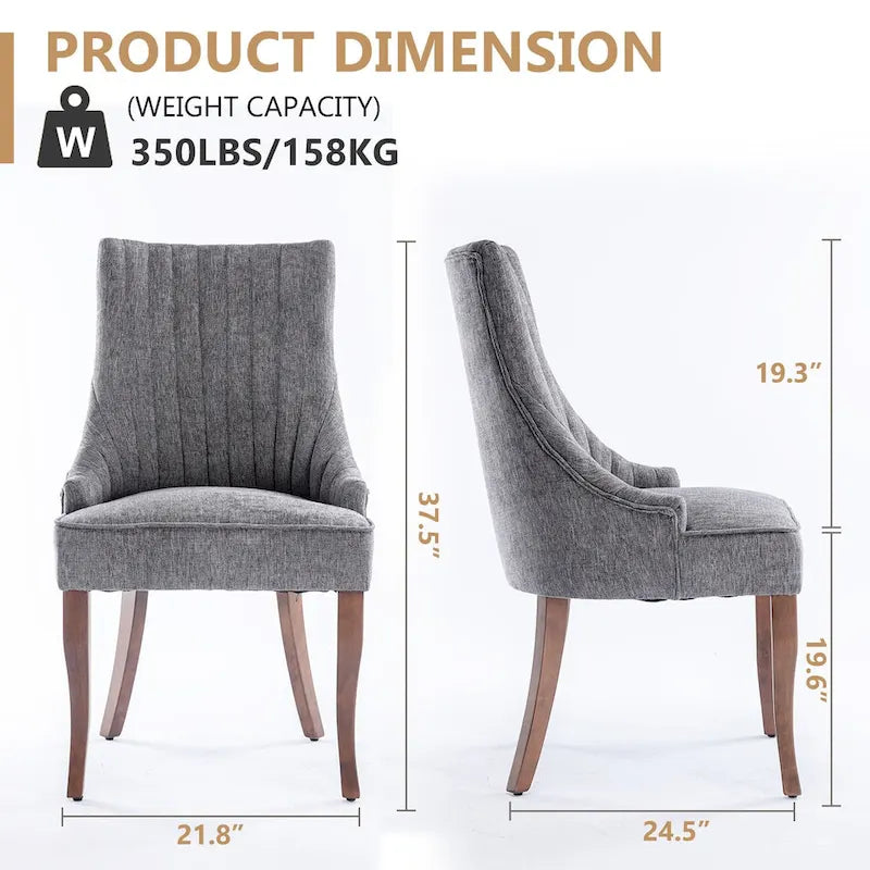 Sedia da pranzo con schienale ad ali rivestita in lino, stile Channel Back, set da 2 – Beige / Marrone / Nero / Blu / Grigio / Bianco