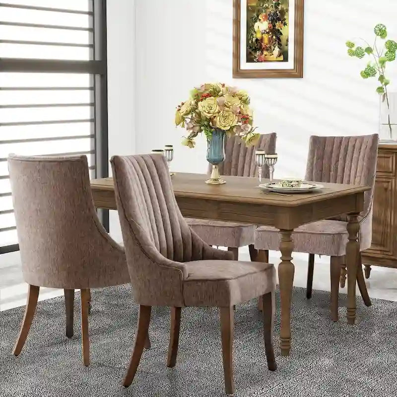 Sedia da pranzo con schienale ad ali rivestita in lino, stile Channel Back, set da 2 – Beige / Marrone / Nero / Blu / Grigio / Bianco