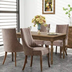 Sedia da pranzo con schienale ad ali rivestita in lino, stile Channel Back, set da 2 – Beige / Marrone / Nero / Blu / Grigio / Bianco